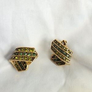 Elegant Gold and Green Earrings